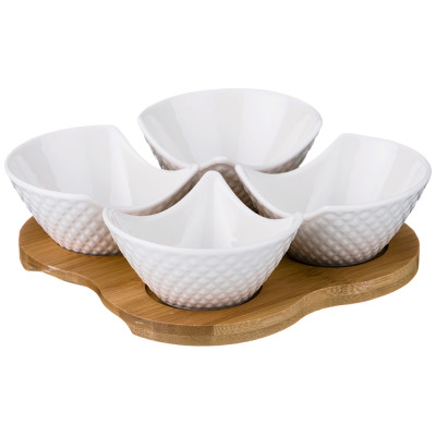 Менажница 4 секции на дерев.подставке "ДИАМАНД" 18*18*5 см (кор=24шт.) LEFARD 359-379