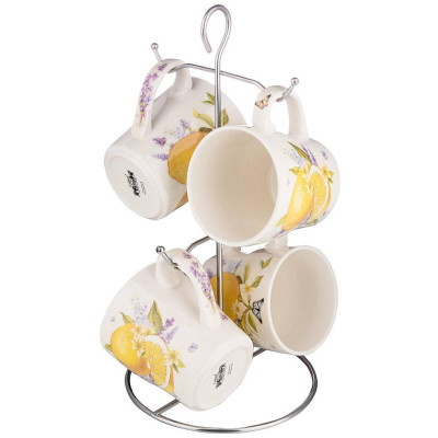 Набор кружек на металл.подставке " ПРОВАНС ЛИМОНЫ" 4 шт. 350 мл (кор=4наб.) LEFARD 359-828