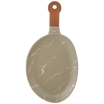 Блюдо для сервировки с деревянной ручкой коллекция "ЗОЛОТОЙ МРАМОР" цвет: gray 37,5*19*2,4 см LEFARD 412-126-1