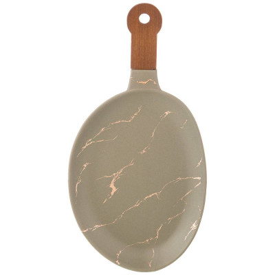 Блюдо для сервировки с деревянной ручкой коллекция "ЗОЛОТОЙ МРАМОР" цвет: gray 37,5*19*2,4 см LEFARD 412-126-1