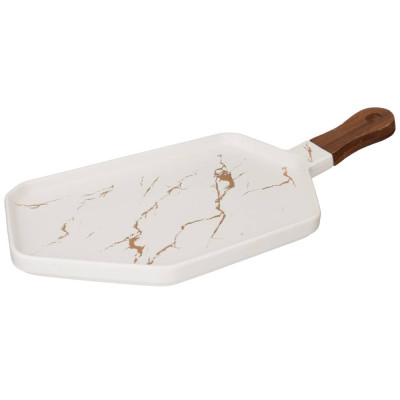 Менажница с деревянной ручкой коллекция "ЗОЛОТОЙ МРАМОР" цвет:white 40*19 см LEFARD 412-202-1