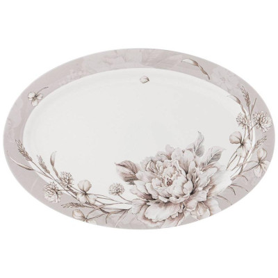 Блюдо овальное "WHITE FLOWER" 36*24 см серое (кор=24шт.) LEFARD 415-2126