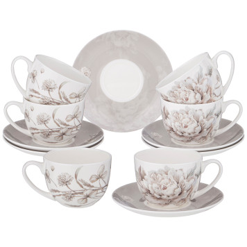 Чайный набор "WHITE FLOWER" на 6пер. 12пр. 330мл серый (кор=4наб.) LEFARD 415-2138