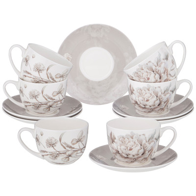 Чайный набор "WHITE FLOWER" на 6пер. 12пр. 330мл серый (кор=4наб.) LEFARD 415-2138