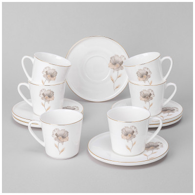 Кофейный набор "INSPIRATION" золотой цветок на 6 пер. 12 пр. 220 мл (кор=4наб.) LEFARD 422-128