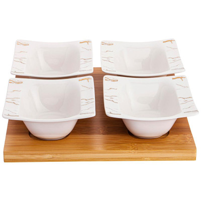 Набор из 4 салатников на дерев.подставке "FANTASY" 11,5 см (кор=12наб.) LEFARD 42-360