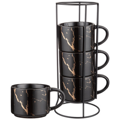 Набор кружек на металл. подставке "FANTASY" 4 шт. 300 мл черный (кор=6наб.) LEFARD 42-442