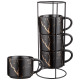 Набор кружек на металл. подставке "FANTASY" 4 шт. 300 мл черный (кор=6наб.) LEFARD 42-442