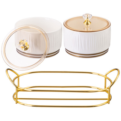 Набор банок " HERBAL"  с пластик. крышкой 2 шт. 230 мл на металл. подставке (кор=24наб.) LEFARD 42-484-1