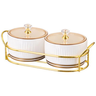 Набор банок " HERBAL"  с пластик. крышкой 2 шт. 230 мл на металл. подставке (кор=24наб.) LEFARD 42-484