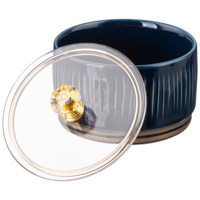 Набор банок " HERBAL"  с пластик. крышкой 2 шт. 230 мл на металл. подставке синий (кор=24наб.) LEFARD 42-485-3