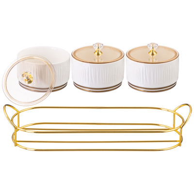 Набор банок " HERBAL"  с пластик. крышкой 3 шт. 230 мл на металл. подставке (кор=24наб.) LEFARD 42-486-1