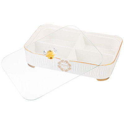 Менажница "HERBAL" 4 секции 31*22*11 см со стеклянной крышкой (кор=6шт.) LEFARD 42-488-2