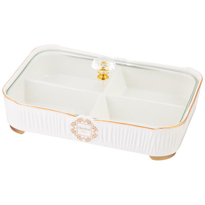 Менажница "HERBAL" 4 секции 31*22*11 см со стеклянной крышкой (кор=6шт.) LEFARD 42-488