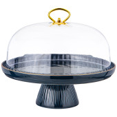 Тортовница " HERBAL" на ножке 28*23, 5 см с пластиковой крышкой синяя (кор=6шт.) LEFARD 42-491