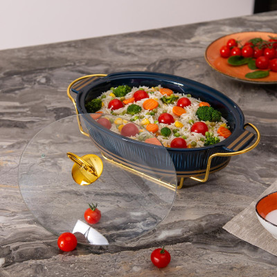 Мармит  " HERBAL" со стеклянной крышкой 33 см 1600 мл на металл. подставке синий (кор=4шт.) LEFARD 42-495-1