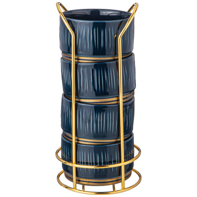 Набор салатников "HERBAL" на металл. подставке 4 шт. 9*5 см 230 мл синий (кор=12наб.) LEFARD 42-499-1