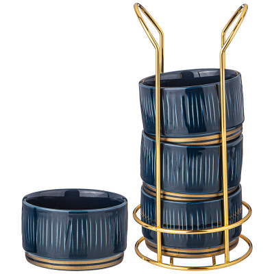 Набор салатников "HERBAL" на металл. подставке 4 шт. 9*5 см 230 мл синий (кор=12наб.) LEFARD 42-499