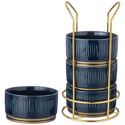 Набор салатников "HERBAL" на металл. подставке 4 шт. 11,5*6 см 450 мл синий (кор=8наб.) LEFARD 42-501