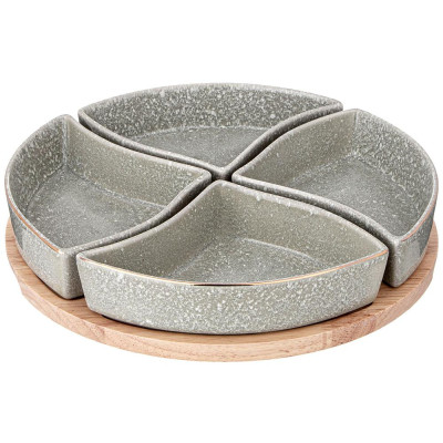 Менажница 4 секции на дерев. подставке "GRAIN" 26,7 см мятная (кор=12шт.) LEFARD 42-526