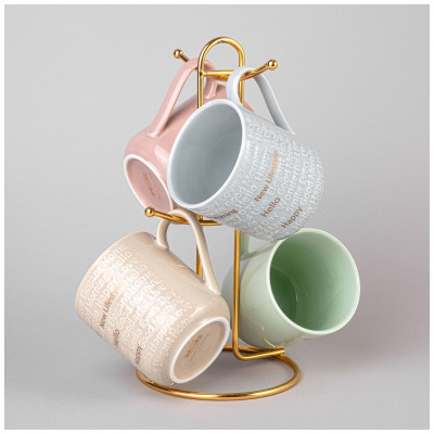 Набор кружек "GOOD MORNING" на металл. подставке 4 шт. 330 мл микс цветов (кор=4наб.) LEFARD 42-533-1