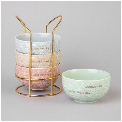 Набор салатников "GOOD MORNING" на металл. подставке 4 шт. 11.5*6 см 330 мл микс цветов LEFARD 42-534