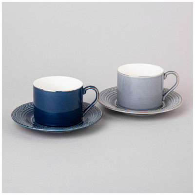 Чайный набор "TOP STYLE" на 2 пер. 4 пр. 250 мл серый, синий (кор=12наб.) LEFARD 42-544-1