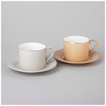 Чайный набор "TOP STYLE" на 2 пер. 4 пр. 250 мл бежевый, светло-серый (кор=12наб.) LEFARD 42-545-1