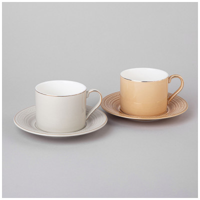 Чайный набор "TOP STYLE" на 2 пер. 4 пр. 250 мл бежевый, светло-серый (кор=12наб.) LEFARD 42-545-1