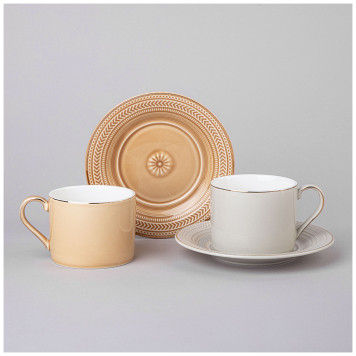 Чайный набор "TOP STYLE" на 2 пер. 4 пр. 250 мл бежевый, светло-серый (кор=12наб.) LEFARD 42-545