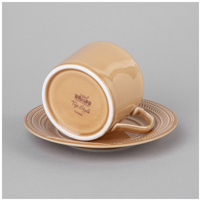 Чайный набор "TOP STYLE" на 2 пер. 4 пр. 250 мл бежевый, светло-серый (кор=12наб.) LEFARD 42-545-5