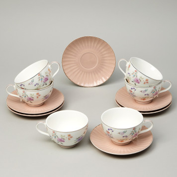 Чайный набор "ВРЕМЕНА ГОДА" на 6 пер. 12 пр. 250 мл розовый LEFARD 42-573