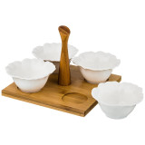 Менажница 4 секции на дерев. подставке с ручкой 21*21*5 см (кор=16шт.) LEFARD 474-040