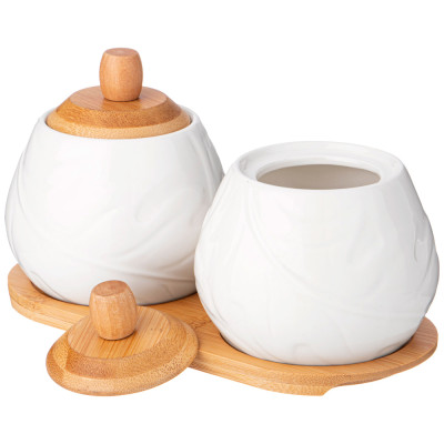 Набор банок "NATIVE" 2 шт. с дер. крышками на дер. подставке 350 мл (кор=12наб.) LEFARD 474-206-1