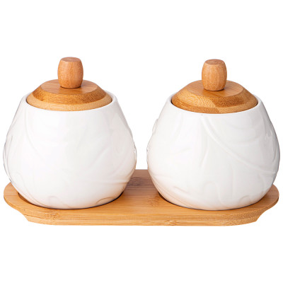 Набор банок "NATIVE" 2 шт. с дер. крышками на дер. подставке 350 мл (кор=12наб.) LEFARD 474-206