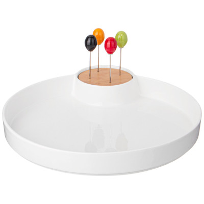 Менажница "NATIVE" 2 секции 32*28*3,5 см, 4 вилочки (кор=8наб.) LEFARD 474-211-1