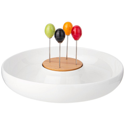 Менажница "NATIVE" 2 секции 23*4,5 см, 4 вилочки (кор=12наб.) LEFARD 474-212