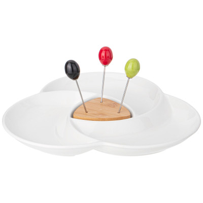 Менажница "NATIVE" 4 секции 31*3 см, 3 вилочки (кор=12наб.) LEFARD 474-213-1