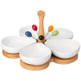 Менажница "NATIVE" 5 секций 200 мл на дер. подставке с дер. ручкой, 5 вилочек (кор=8наб.) LEFARD 474-220