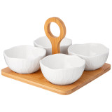 Набор салатников "NATIVE" 4 шт. 200 мл 10*5 см на дер. подставке с ручкой (кор=12наб.) LEFARD 474-221