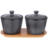 Набор банок "GRAPHITE" 2 шт. 300 мл 10*10*7,5 см на дер. подставке (кор=12наб.) LEFARD 474-239