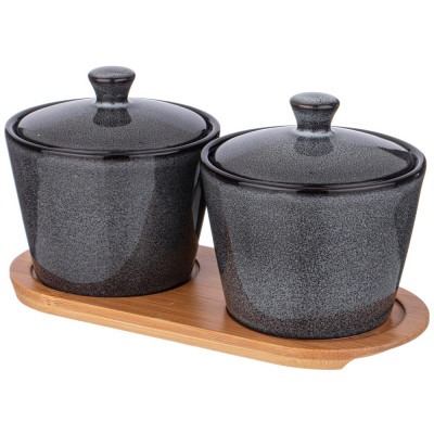 Набор банок "GRAPHITE" 2 шт. 300 мл 10*10*7,5 см на дер. подставке (кор=12наб.) LEFARD 474-239-1