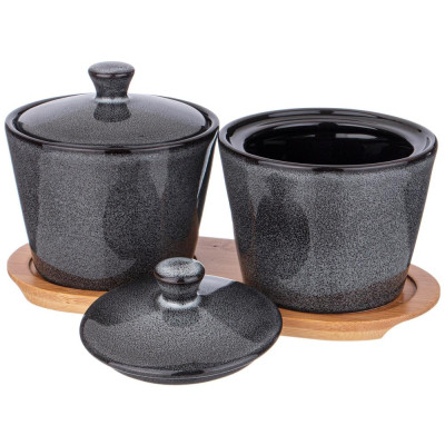 Набор банок "GRAPHITE" 2 шт. 300 мл 10*10*7,5 см на дер. подставке (кор=12наб.) LEFARD 474-239-2