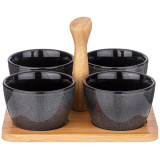 Набор соусников "GRAPHITE" 4 шт. 175 мл 19*6.5 см на дер. подставке с ручкой (кор=16наб.) LEFARD 474-240