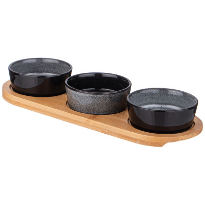 Набор соусников "GRAPHITE" 3 шт. 60 мл 26*9,2*3,5 см на дер. подставке (кор=36наб.) LEFARD 474-241-1