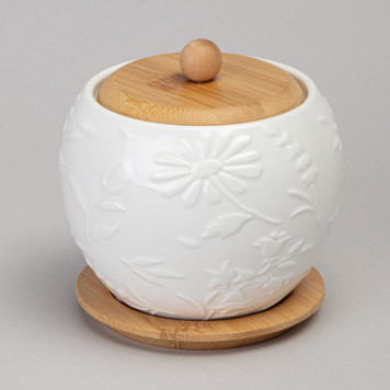 Банка "FLOWERS STORY" с дерев. крышкой на дер. подставке 12*11 см 550 мл LEFARD 474-246