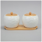 Набор банок "FLOWERS STORY" с дер. крышкой на дер. подставке 2 шт. 12*11 см 550 мл LEFARD 474-247