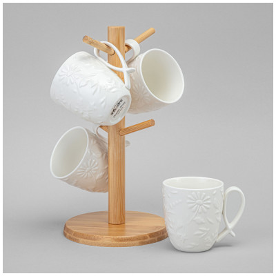 Набор кружек "FLOWERS STORY" на дерев. подставке 4 шт. 11*8*9,5 см 275 мл LEFARD 474-252-1