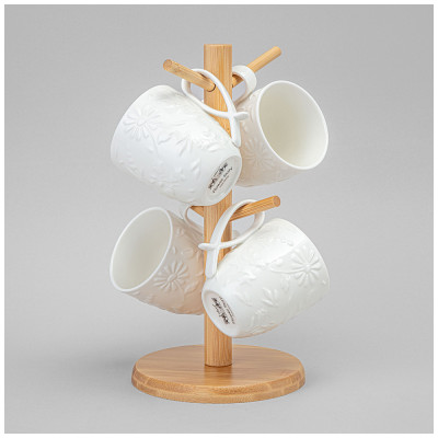 Набор кружек "FLOWERS STORY" на дерев. подставке 4 шт. 11*8*9,5 см 275 мл LEFARD 474-252