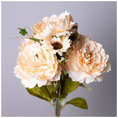 Цветочная композиция из пионов длина=53см , цвет кремовый мал.уп.=12шт LEFARD 535-391